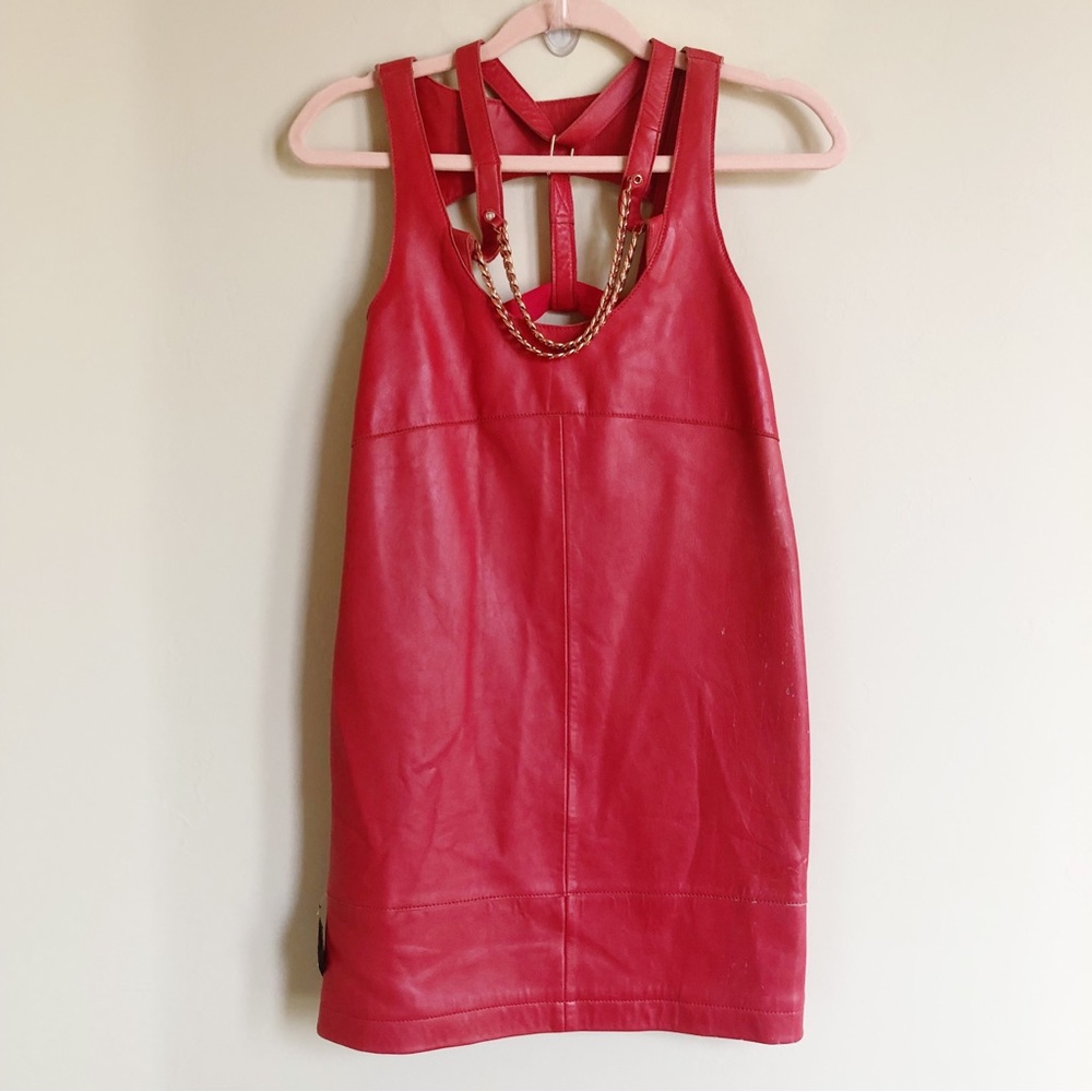 Nasty Gal Collection Red Leather Halter Strappy Mini Dress Size US XXS - FLAWED